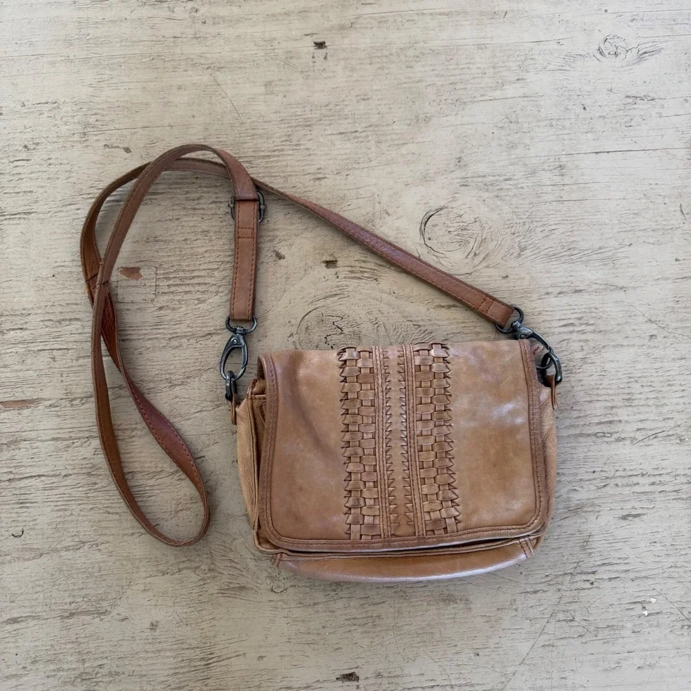 Trades of Hope Cognac Brown Woven Leather Crossbody Messenger Bag Boho